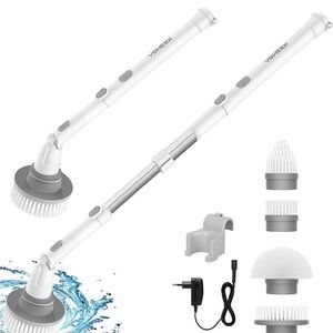 New Electric Spin Scrubber Cordless Adjustable Extension Arm 4 Cleaning Heads